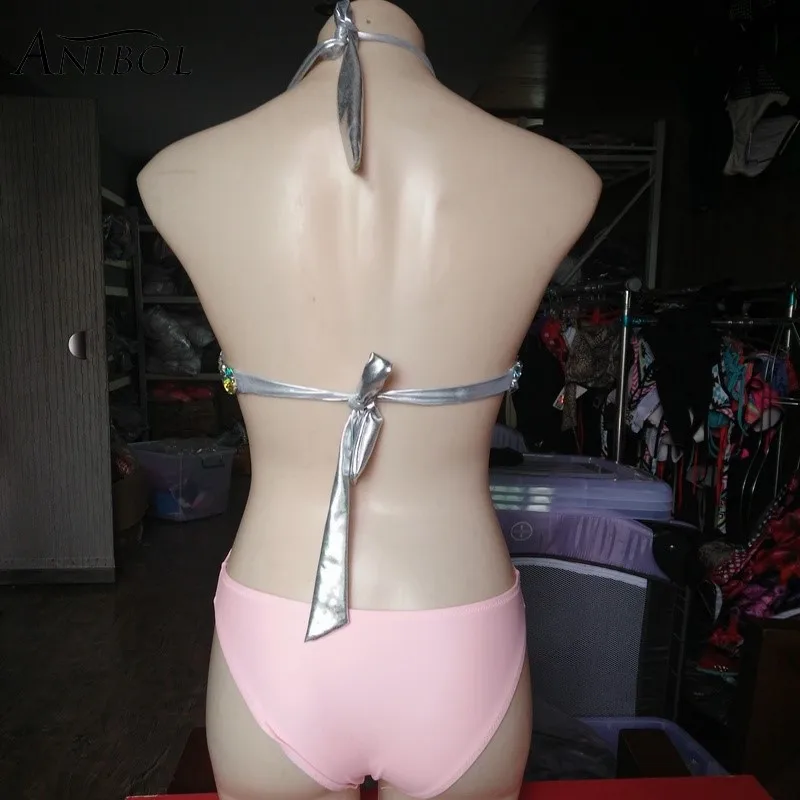 Женский слитный купальник Anibol сексуальный с высокой талией стразами и открытой