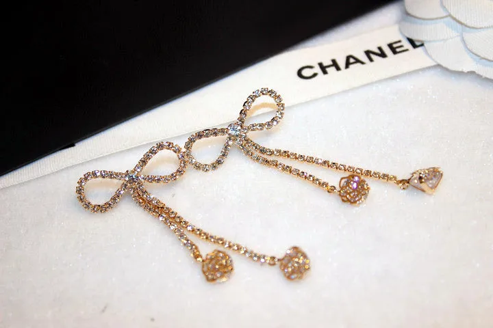 Модные роскошные длинные висячие серьги с кисточками ювелирные изделия Золотые