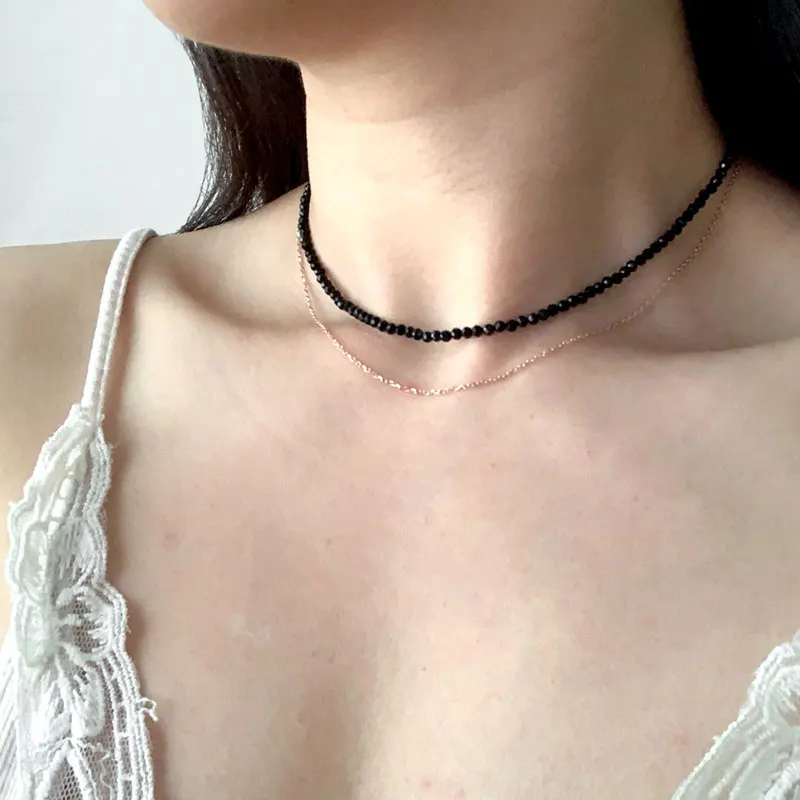 Серебряное украшение из серебра 925 "чокер" с короткой черной цепью 3 мм для женщин