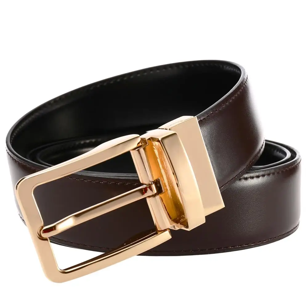 Ремень мужской из натуральной кожи Роскошный деловой пояс с золотистым