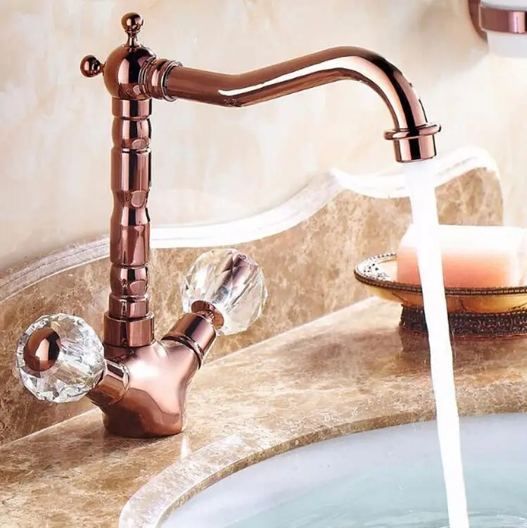 Золотистый смеситель для раковины в стиле ретро ванной комнаты с двойной