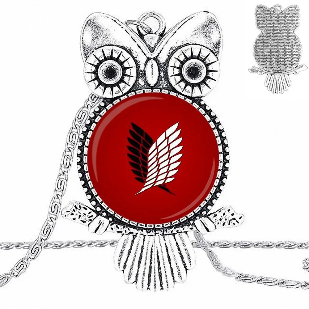EJ Glaze Anime Attack On Titan Logo Jewelry Plated Glass Cabochon Choker Long Pendant Owl Necklace For Women Party Gift |