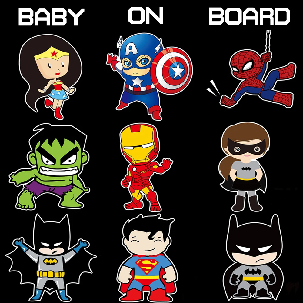 Мотоцикл наклейки автомобилей украшения Супергерои ребенок на борту и надписи