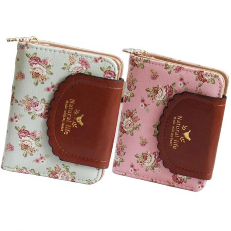 Женский кошелек цветок розы пасторальный стиль маленький свежий цветочный два раза Обложка Пряжка Цветок молния короткий кошелек