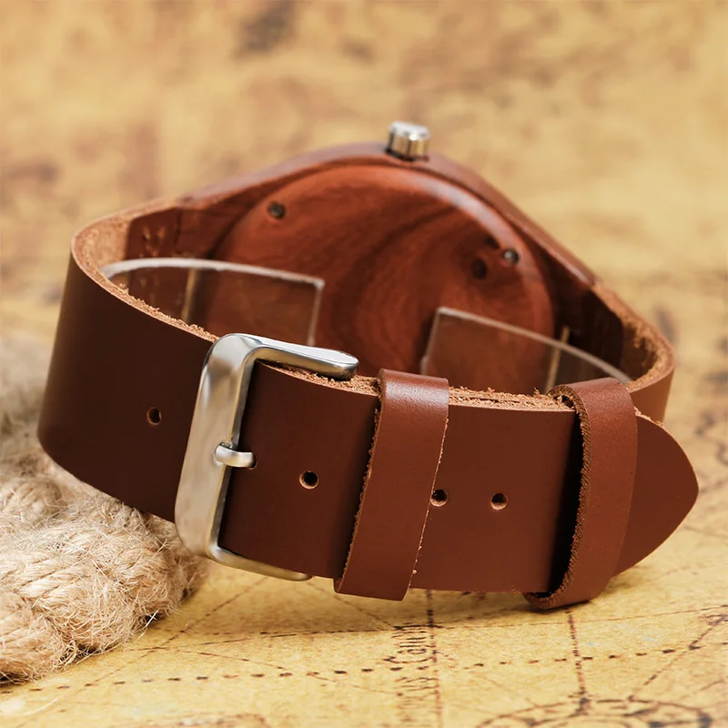 

2020 High Quality Natural Wooden Wristwatches Male Analog Men's Clock Genuine Leather Casual Dress Quartz Watch Reloj de madera