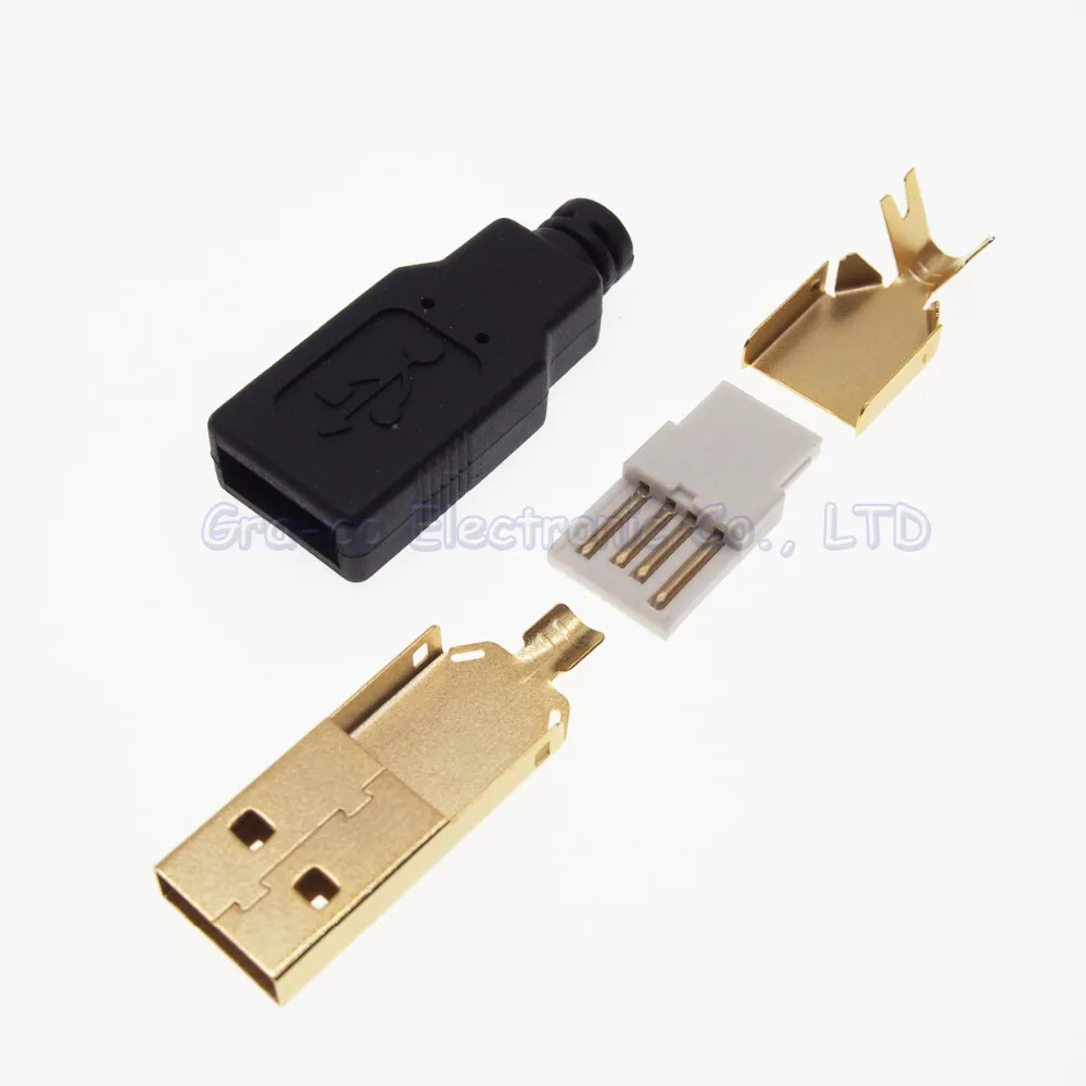 20 комплектов сделай сам 4 в 1 позолоченный штекер USB 2 0 Type A с резиновой крышкой|plugs