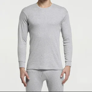 0light grey Мужское термобелье, мужские кальсоны, хлопок, Осень-зима, рубашка+ штаны, комплект из 2 предметов, теплое термобелье, мужское нижнее белье, топы - Цвет: 0light grey