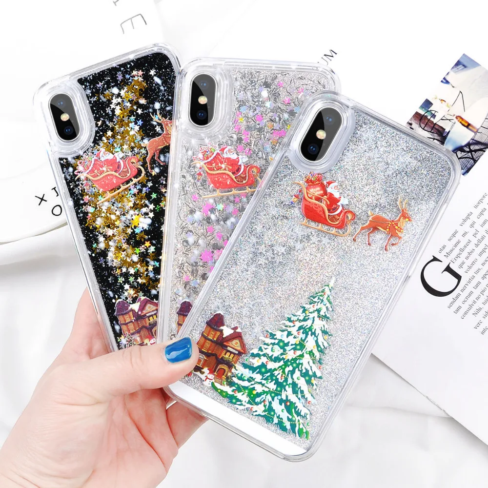 Чехол для телефона с динамическим жидким зыбучим песком для iPhone 6, 6 S, 7, 7 Plus, 8, 8 Plus, блестящий Рождественский подарок, прозрачный жесткий чехол для задней панели из поликарбоната