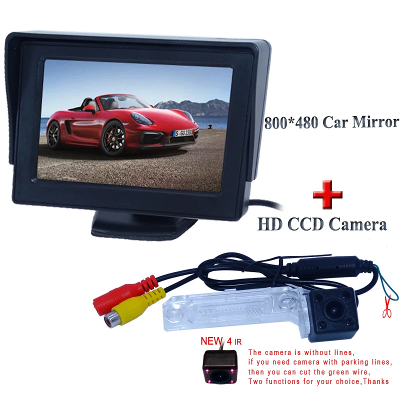 

Для Volkswagen PASSAT B5/Jetta/Touran/Caddy 4,3 "Автомобильный задний монитор hd ccd дисплей + 4 ИК камера резервного копирования