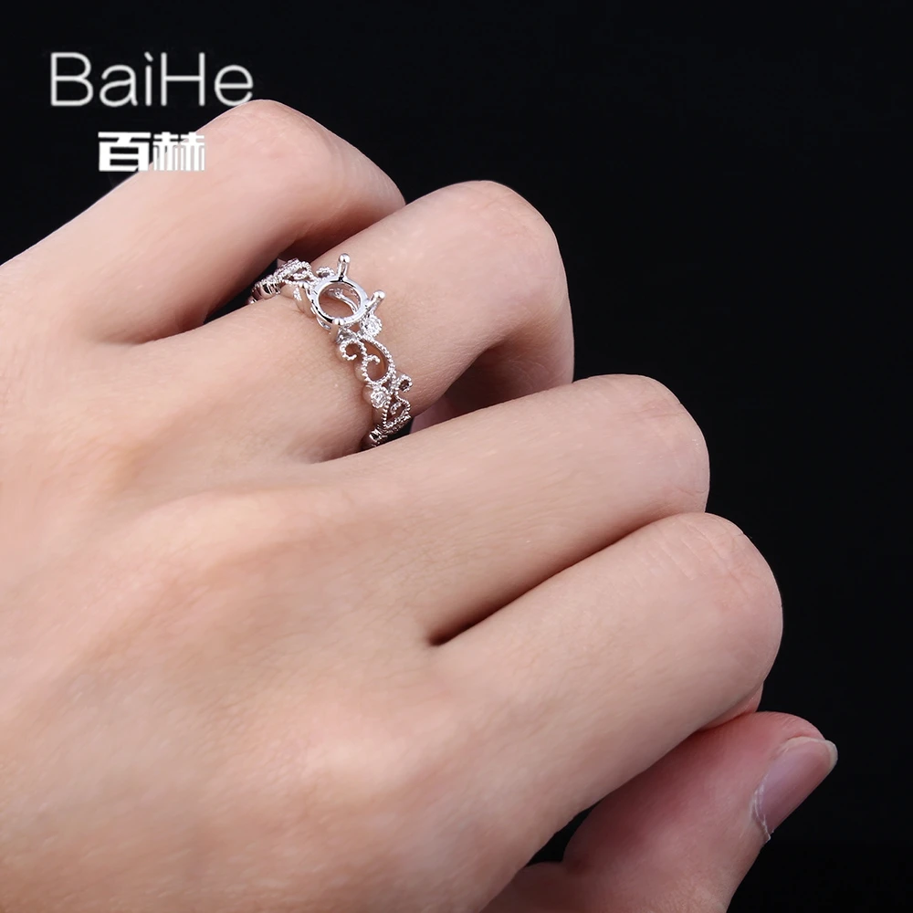 BAIHE однотонное 14K белое золото (AU585) сертифицированное круглое обручальное