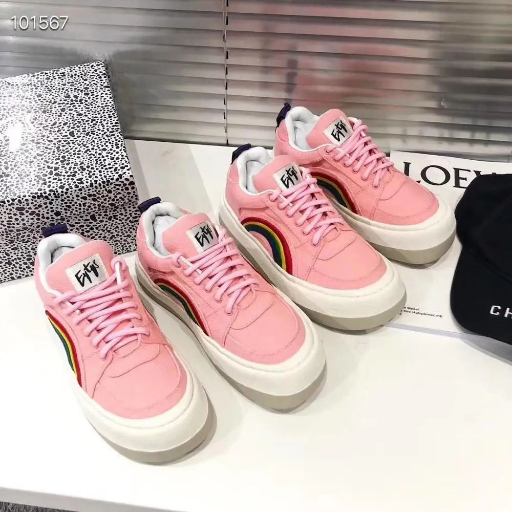 Повседневная парусиновая обувь Женские кроссовки на платформе Радужная zapatos de