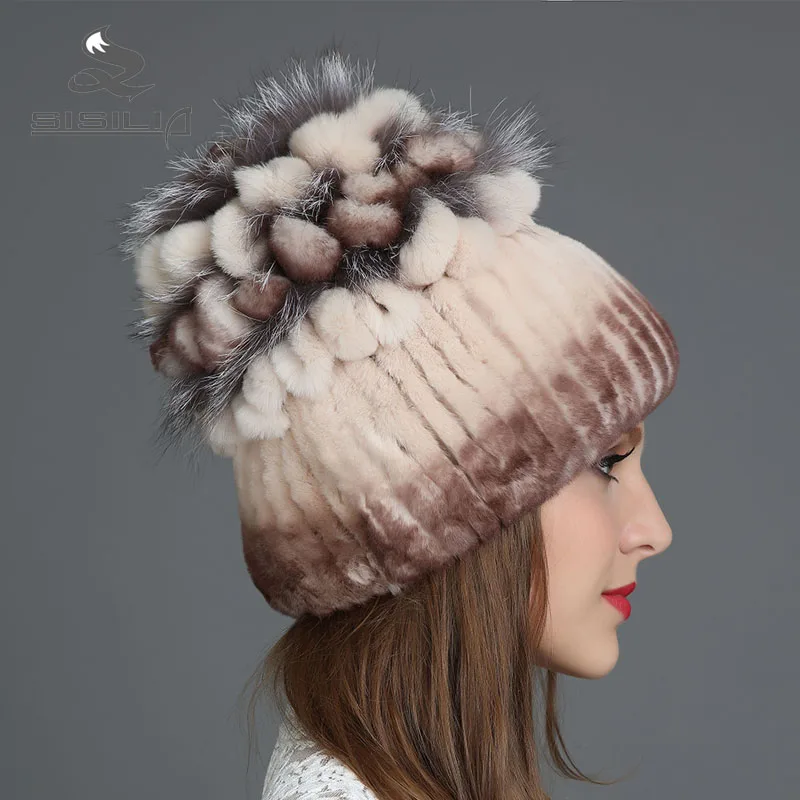 SISILIA 2017 зимние женские шапки из кроличьего меха с лисьим мехом модные теплые