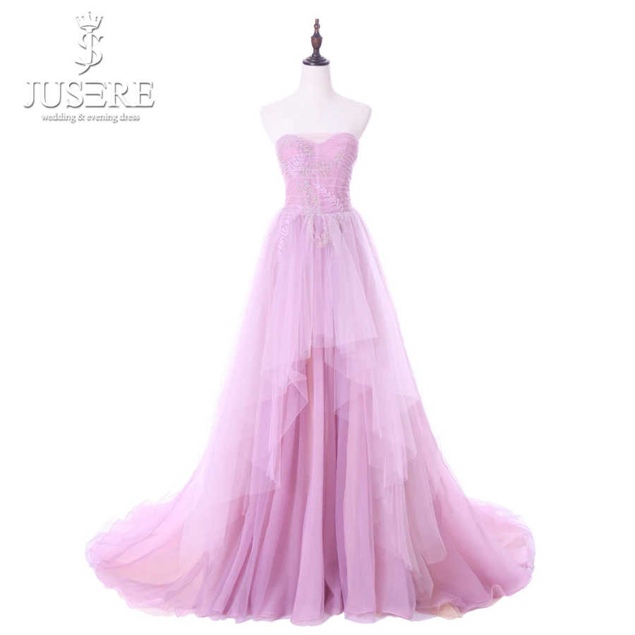 Jusere Фея розовый прекрасный без бретелек с глубоким вырезом Ruched гофрирования