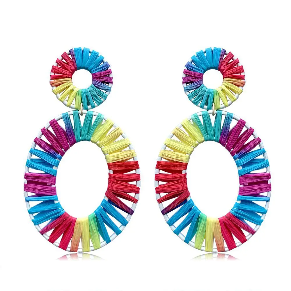 Amader Multiple 27 Style Korea Handmade Wooden Straw Weave Rattan Vine Braid Drop Earrings New Fashion Geometric Long | Украшения и
