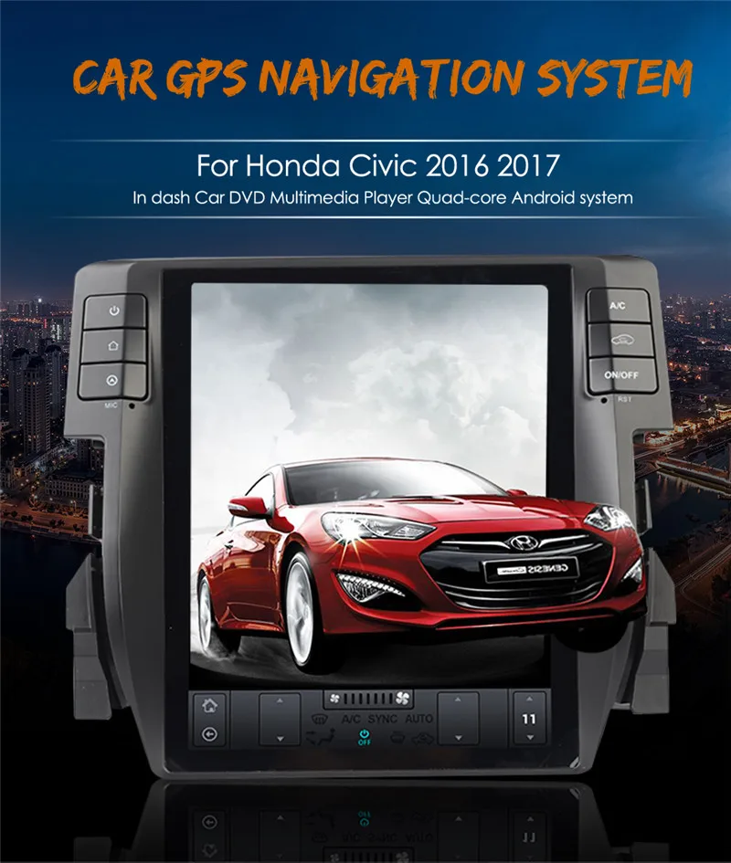 10,4 дюймов Android 6,0 Tesla стиль автомобильный dvd-плеер gps Navi для Honda Civic стерео мультимедиа головное устройство Авторадио Satnav
