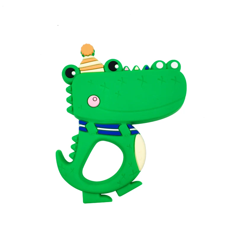 Green Crocodile Безопасные Детские Прорезыватели с героями мультфильмов, без бисфенола, милые животные, динозавры, для младенцев, сделай сам, кольцо, прорезыватель, для малышей, силиконовые, жевательные подвески, детские игрушки для прорезывания зубов - Цвет: Green Crocodile