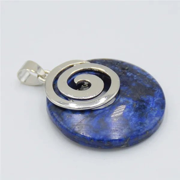 Lapis Lazuli Натуральный камень тигровый глаз Подвески для ожерелья круглый полый спиральный фиолетовый розовый кристалл содалит авантюрин опал рейки ювелирные изделия - Окраска металла: Lapis Lazuli