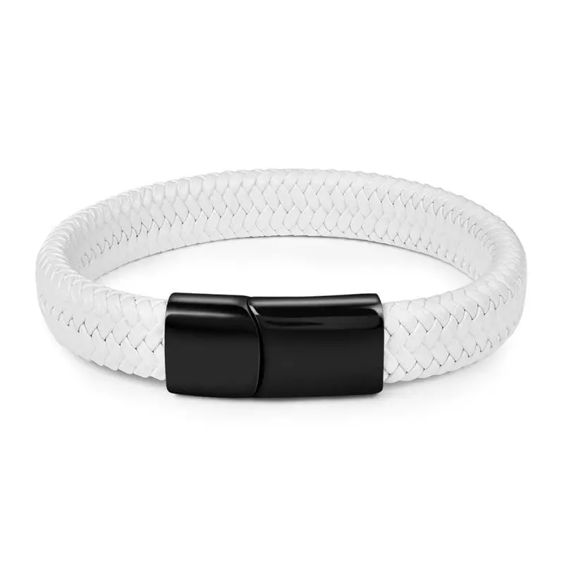 White 02 Jiayiqi шикарный Плетеный мужской браслет, белый кожаный браслет, титановая стальная застежка, мужские ювелирные изделия, серебро/золото/розовое золото, пряжка - Окраска металла: White 02