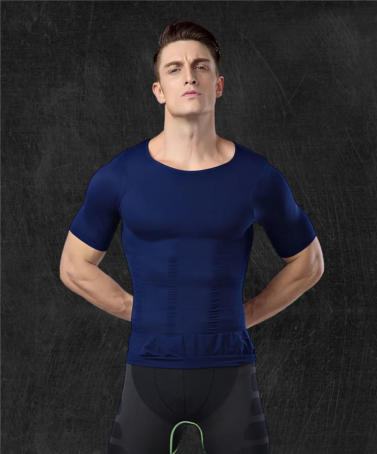 seamless blue Тонкая футболка PRAYGER для коррекции фигуры, мужской гинекомастический корсет, для похудения, для живота, триммер для талии, для тренировок, топы, для груди, связывающее нижнее белье - Цвет: seamless blue
