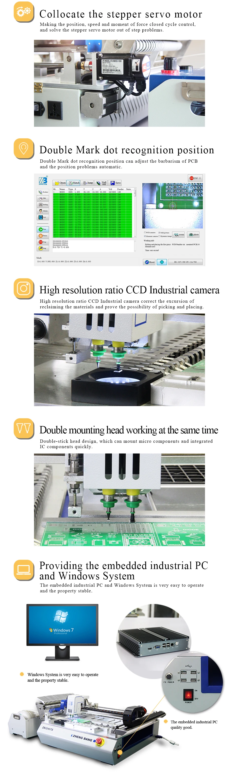 Low Cost Pick Place Machine ZB3245TS with 4pcs camera / LED Chip Mounter Machine/ LED SMT Assembly Machine