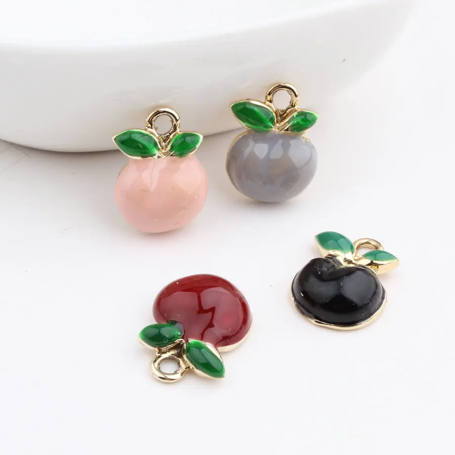 

New Style Alloy drop oil Gold Tone Colorful Fruit Cartoon Leave Apples Shape Metal Charms Diy Jewelry Earring/Necklace Pendants