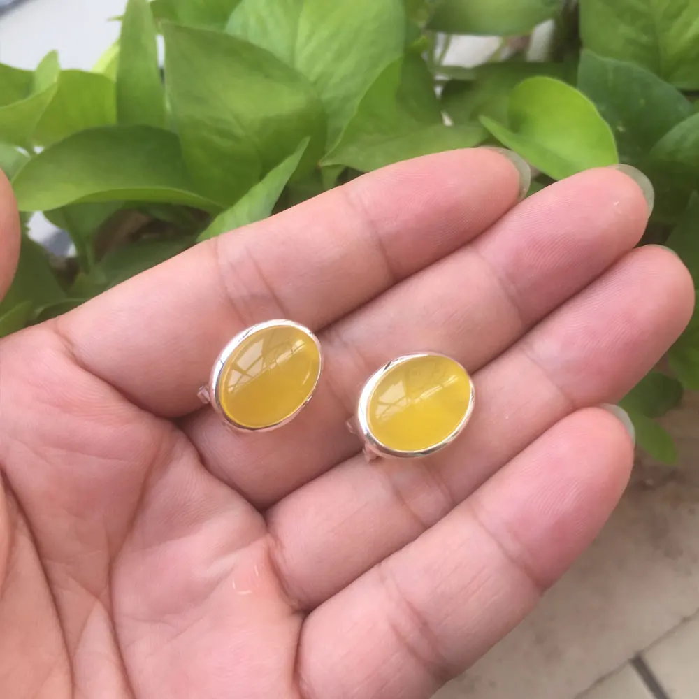 Натуральный желтый камень серьги 925 серебряные гвоздики для женщин вечерние