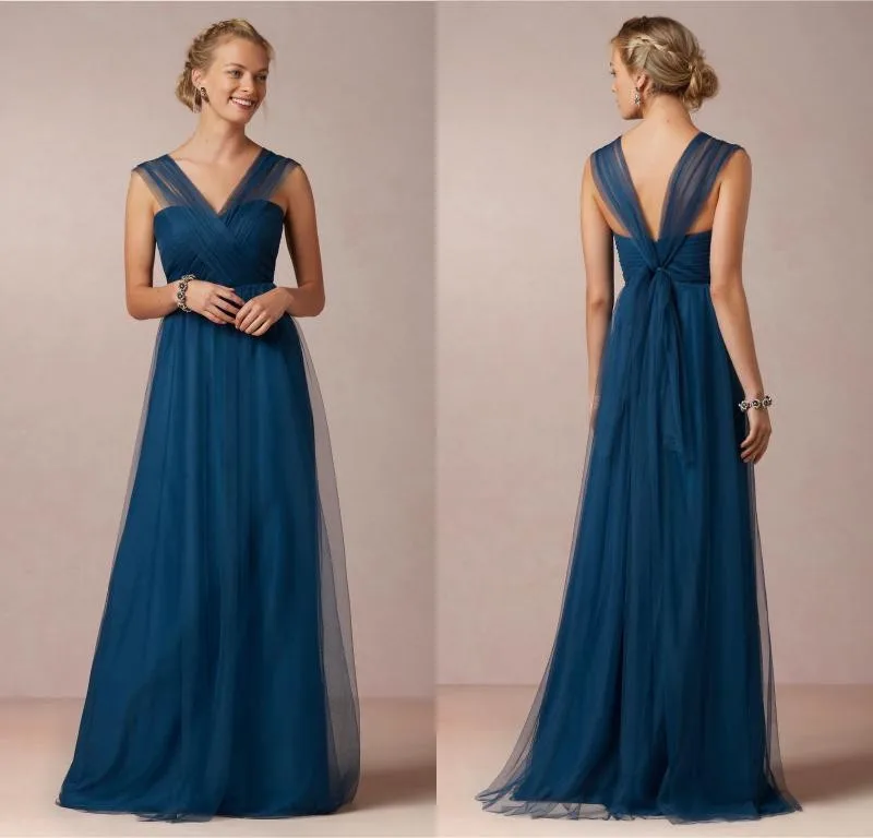 Длинные платье подружки невесты simpletulle V шеи Criss Cross гостей свадьбы женские
