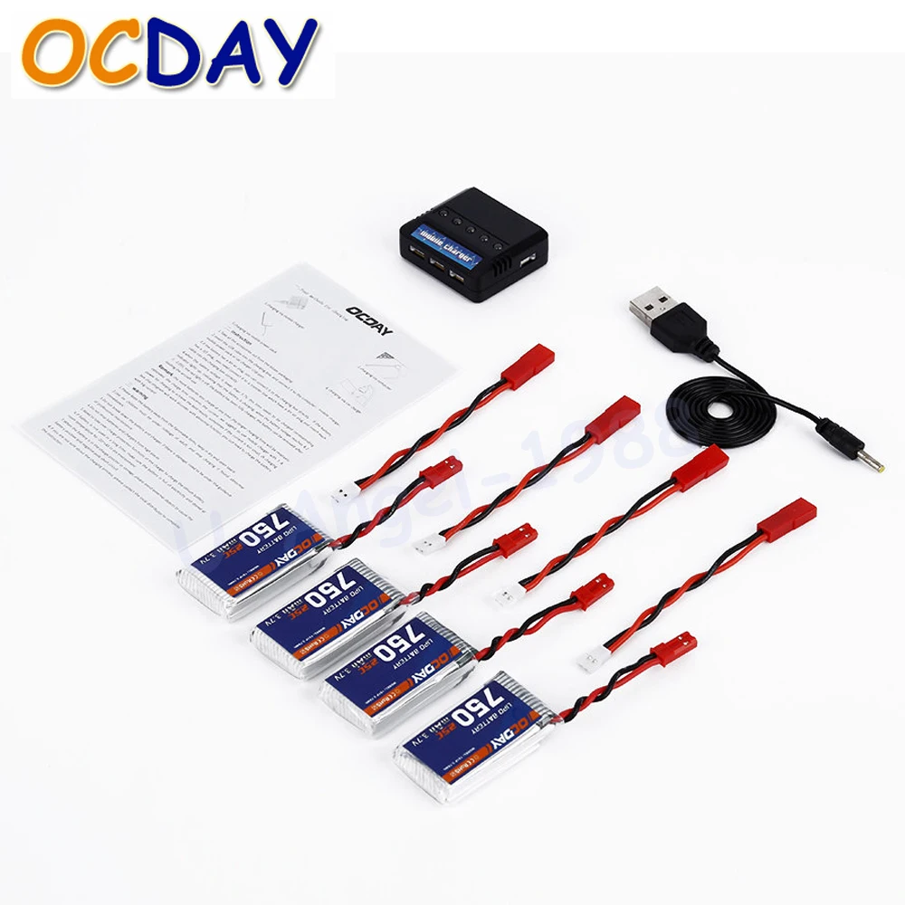 Аккумулятор OCDAY 4 шт. 3 7 В 750 мАч 25C 1S1P 2 78wh + X4 зарядное устройство для MJX X400 X500 X800 X300C |