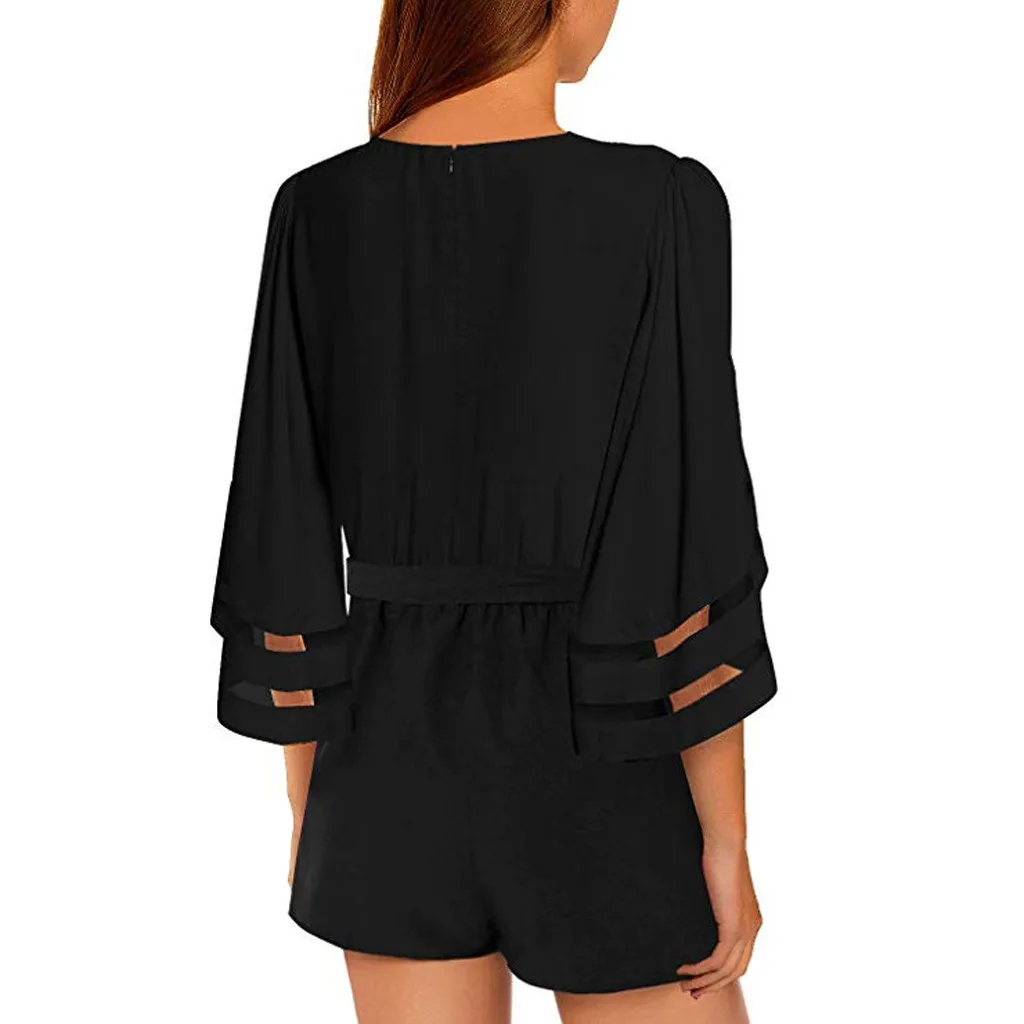 Одежда для женщин сетчатый боди панельная блузка рукав 3/4 разные цвета с поясом