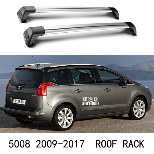 SHITURUI 2 шт. полозья для PEUGEOT 5008 2009 Алюминий сплав Боковые стержни поперечные рейки багажник на крышу Чемодан Перевозчик - Цвет: 5008 2009-2017