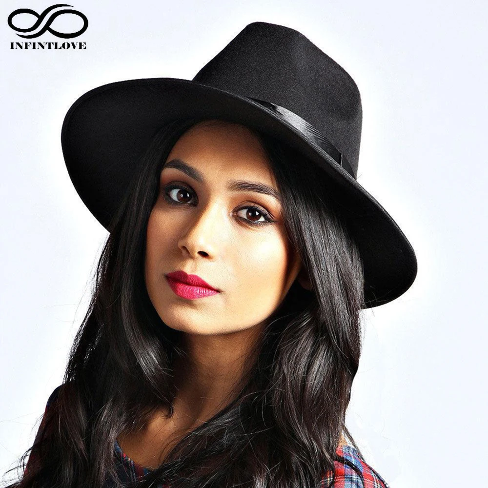 Модная женская джазовая фетровая шляпа LUCKYLIANJI с бантом и широкими полями (один