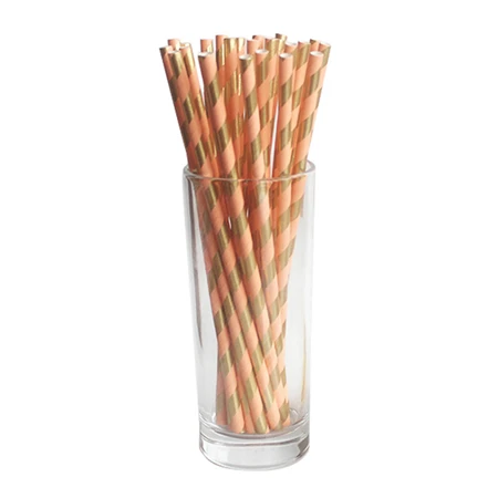 8pcs/set Gold Foil Pink Disposable Tableware Christmas New Year Party Paper Plates Cups Birthday Party Supplies Plastic Straws - Цвет: A4 25pcs Straws