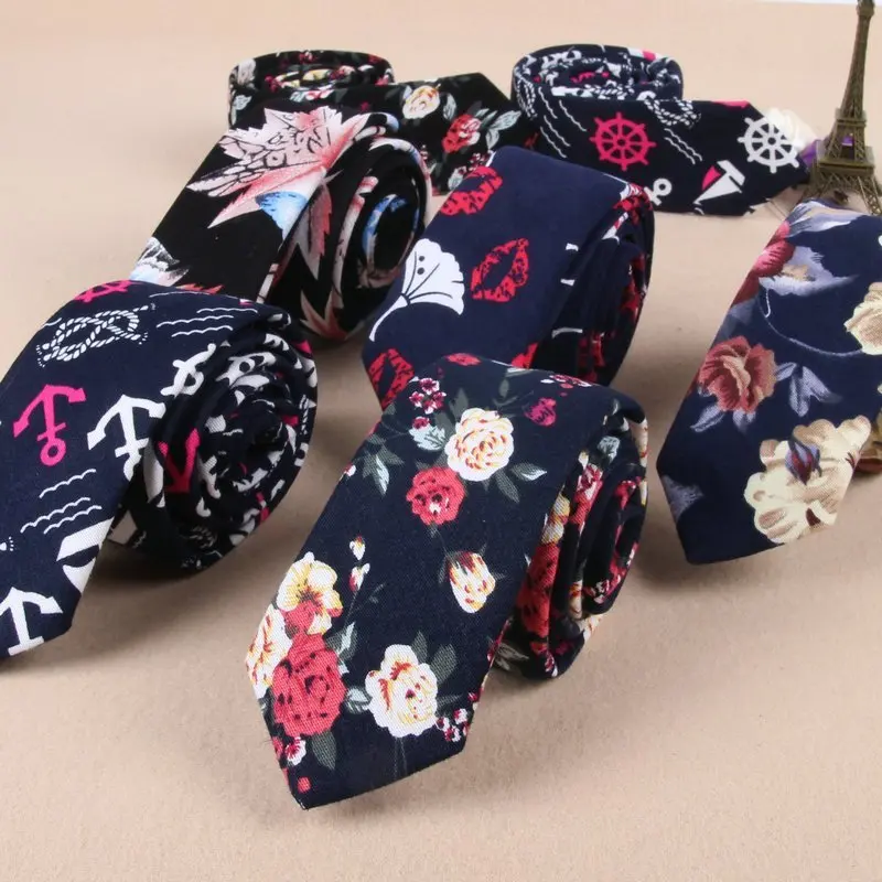 Мужской облегающий галстук с цветочным принтом хлопчатобумажный 5 см 18 узоров 2019