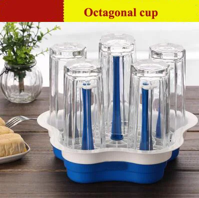octagonal blue Drixon Бессвинцовая Модная Бытовая стеклянная кружка для пива набор 6 с держателем чайная чашка персонализированные чашки для напитков чашки для воды беспластовый бар набор - Цвет: octagonal blue