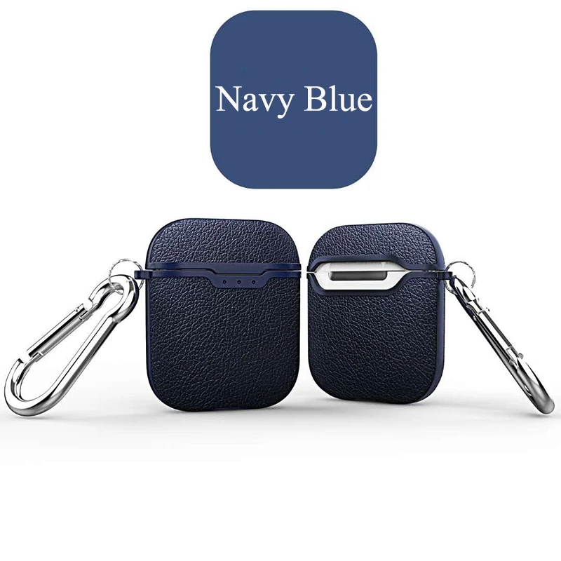 Navy Чехол Litchi из мягкого ТПУ для Airpods 1 2, чехол из силиконовой резины, деловой полный защитный чехол для Airpods 1 2, чехол, мягкий чехол - Цвет: Navy