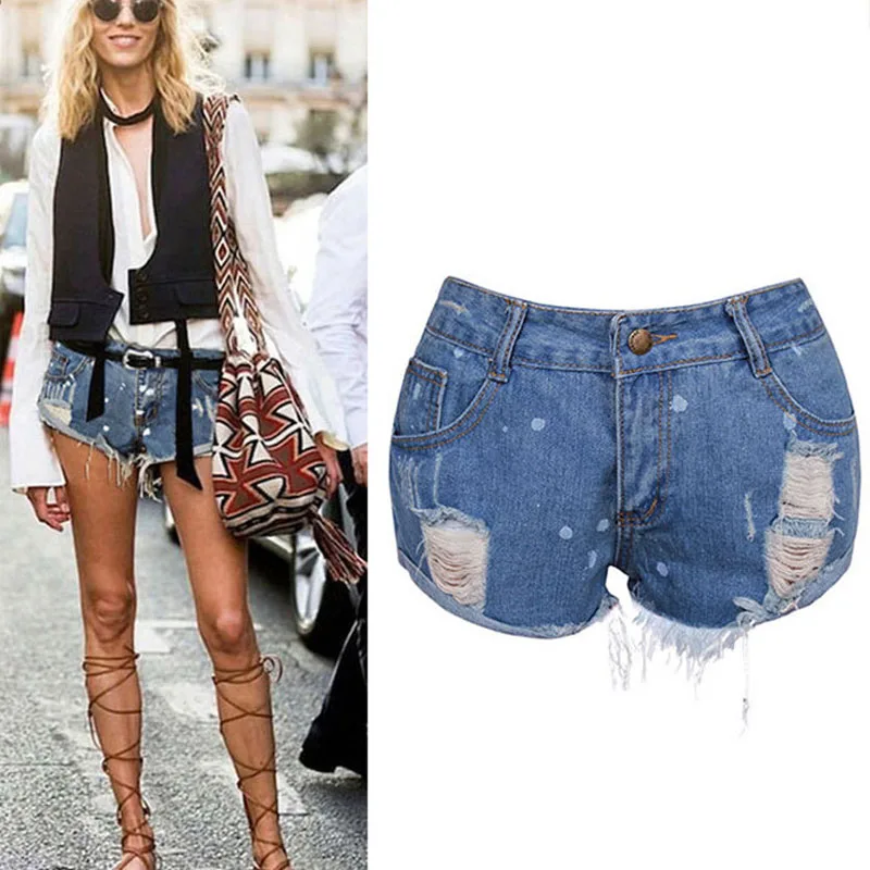 2019 летние женские шорты из полиэстера с дырками тонкие потертые рваные Короткие