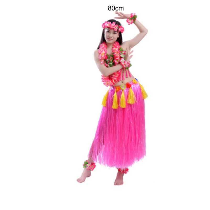 80cm pink 8 шт./компл. 60/80 см шифрование на полную фигуру, юбка для танца "Хула" высокое качество Hawaiia леди юбкой «хула» костюмы праздничные вечерние поставки - Цвет: 80cm pink