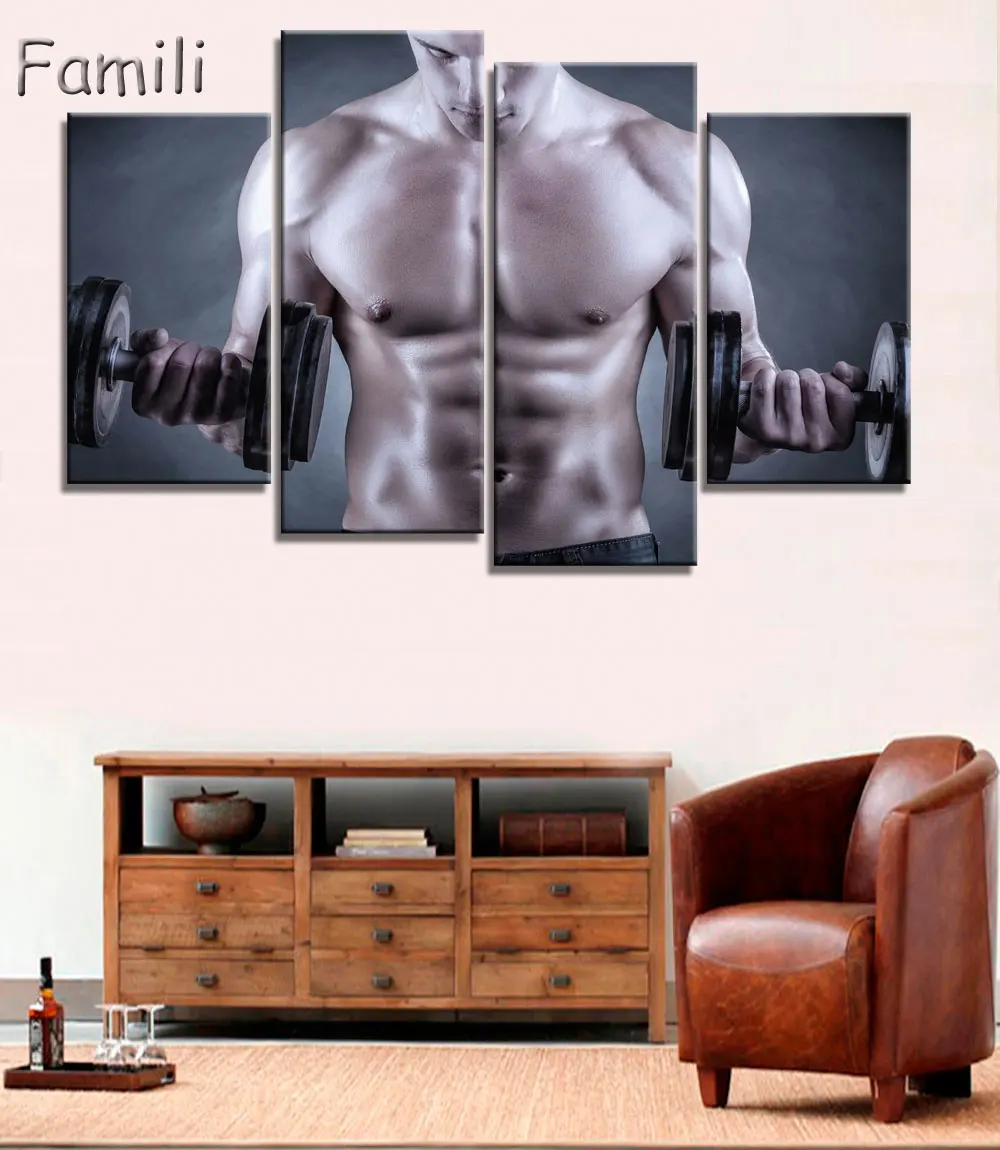 

4pcs Wall Art Poster Bodybuilding Exercise Fitness Sports Painting Canvas Printing Unframed Modular Pictures,living room decorat