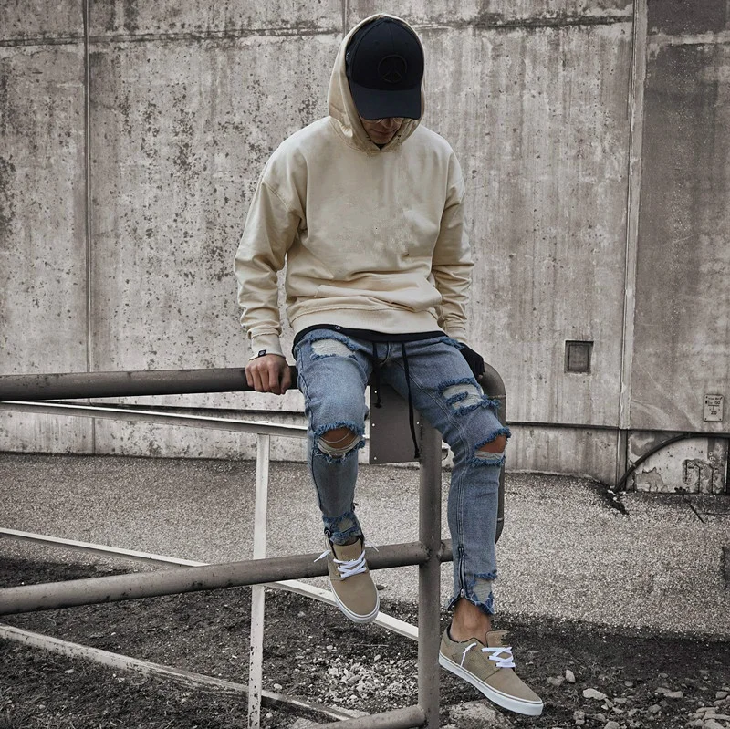 New Fashion Men's Skinny Biker Jeans Destroyed Frayed Ripped Pants Stylish Denim trousers | Мужская одежда