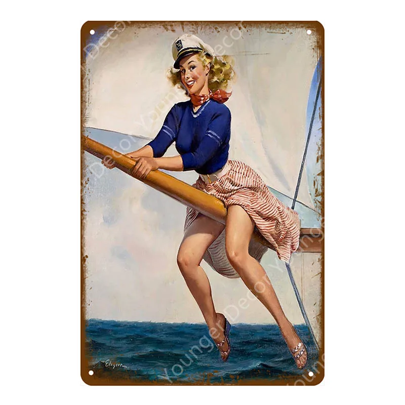 Постер для девушки Pin Up металлический плакат жестяные знаки винтажное