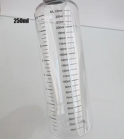 250ML 10pcs120ML 250 мл пластиковые контейнеры бутылочка ПЭТ прозрачная жидкая бутылка с выпускной, Масштаб бутылки воды с крышкой с функцией защиты от вскрытия детьми - Цвет: 250ML