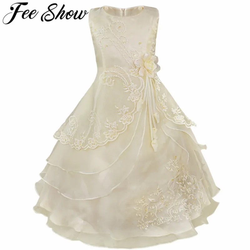 Детские платья с вышитыми цветами для девочек 2018 летние праздничные принцессы