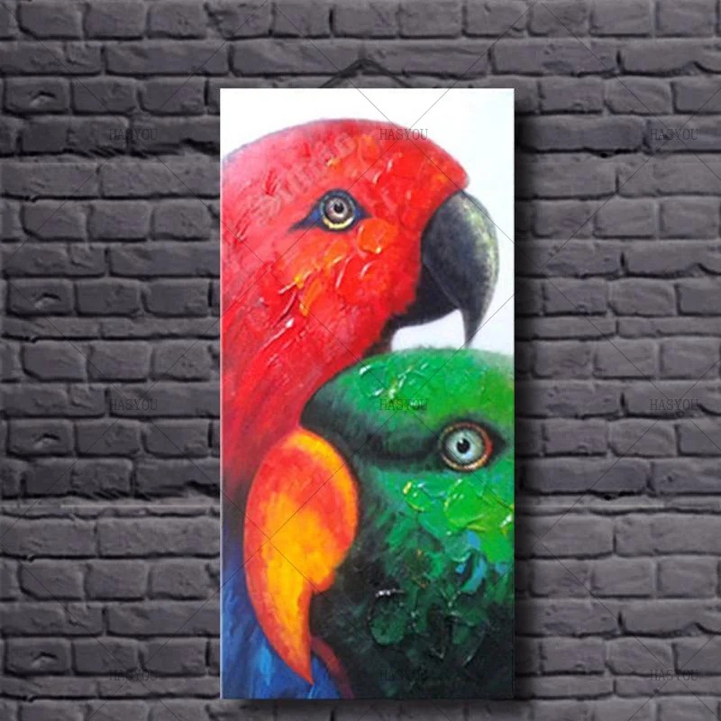 100% ручная роспись холст картины маслом красочные попугаи животные картина на