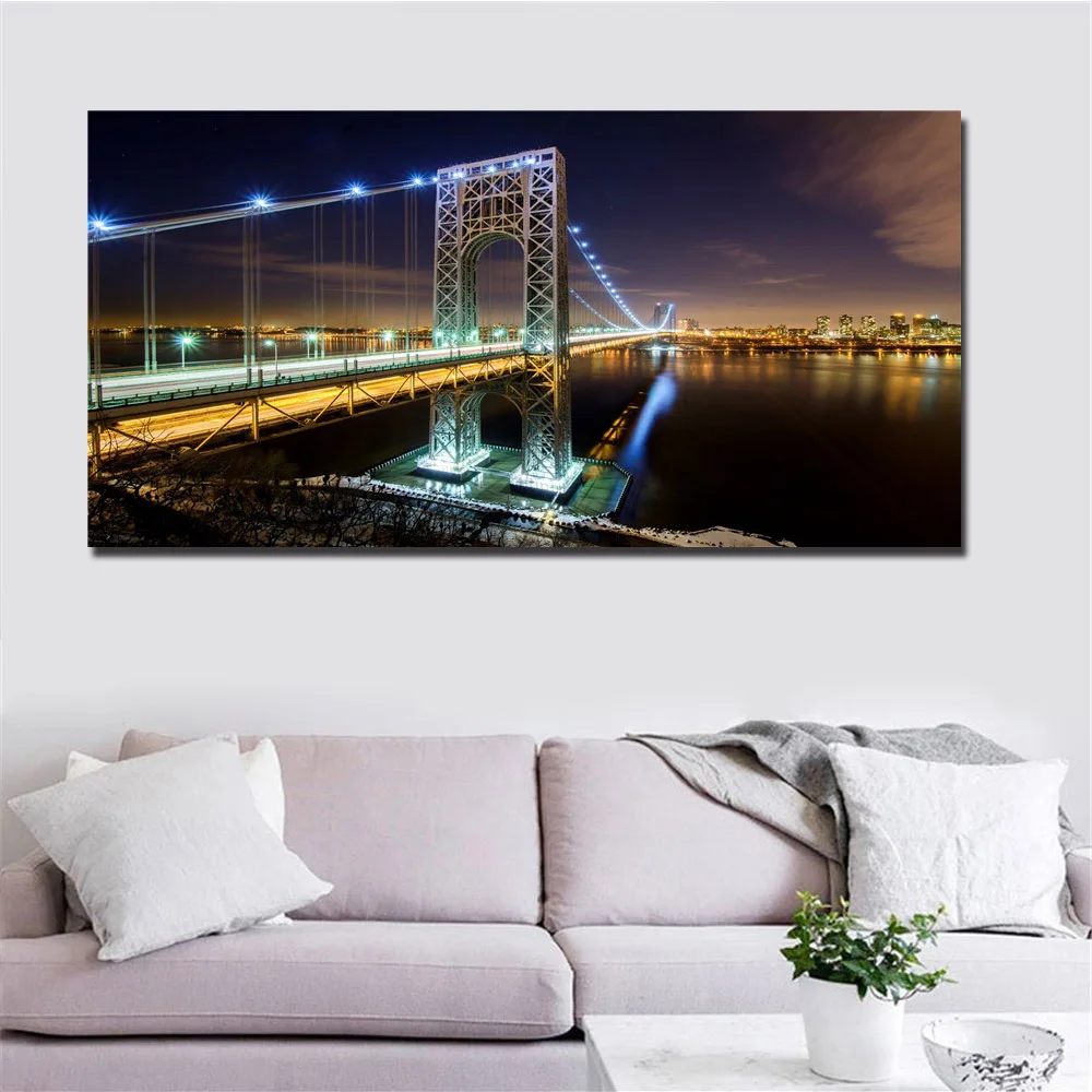 Джордж Washington плакат с изображением моста американский город ночной вид холст