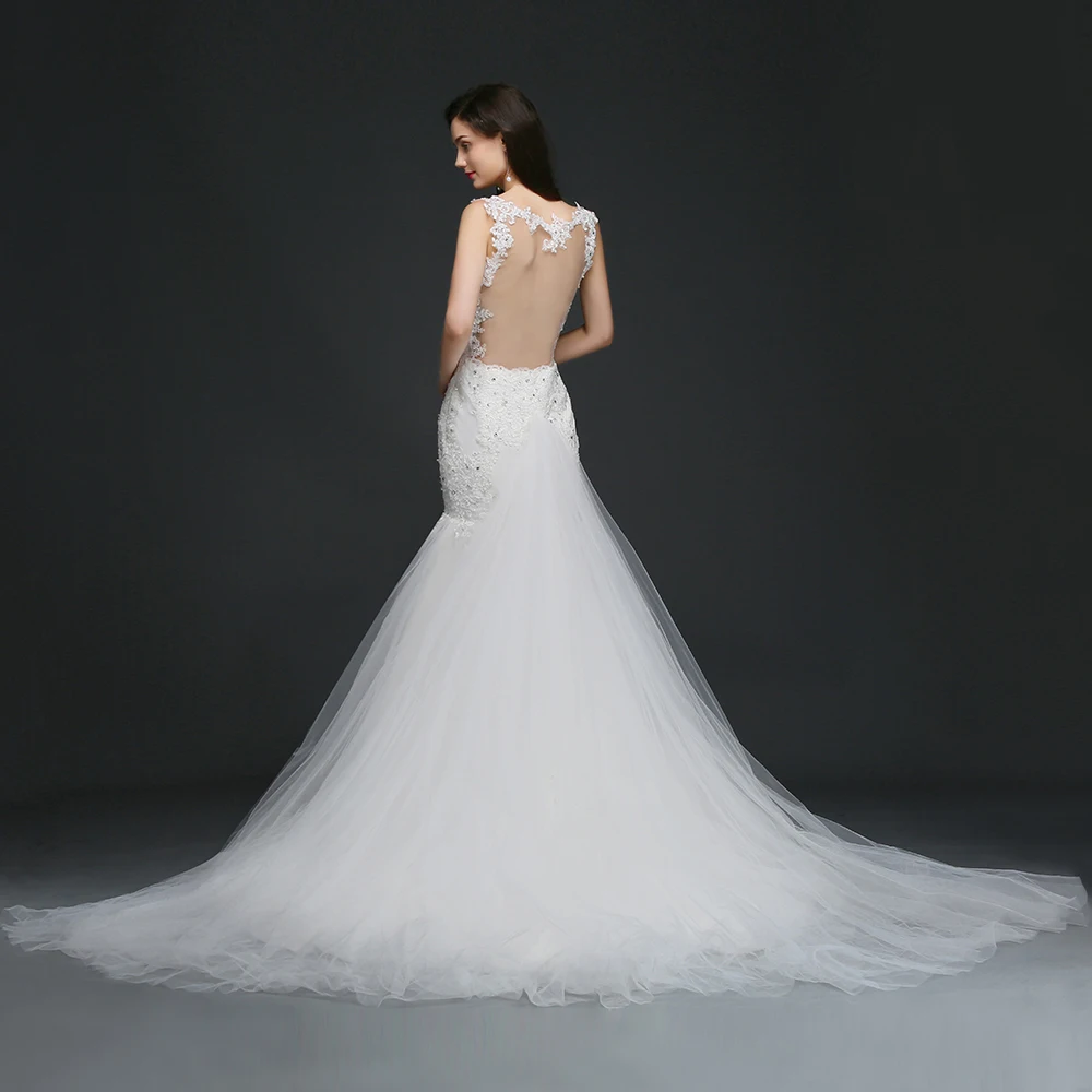 Новинка 2019 г. свадебное платье Русалочки Vestido de Novia кружево Иллюзия сзади