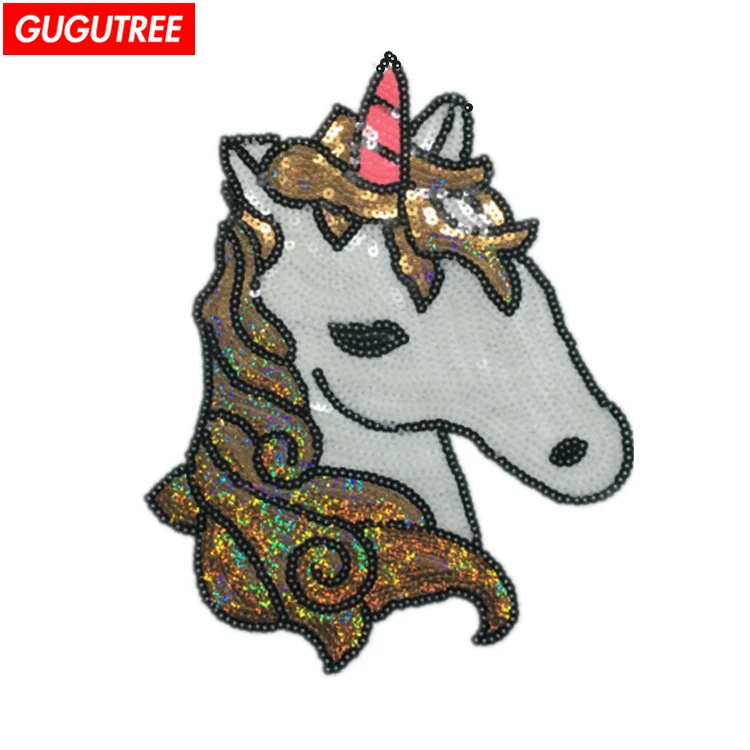 GUGUTREE вышивка блестками большая нашивка единорога нашивки с лошадьми бейдж