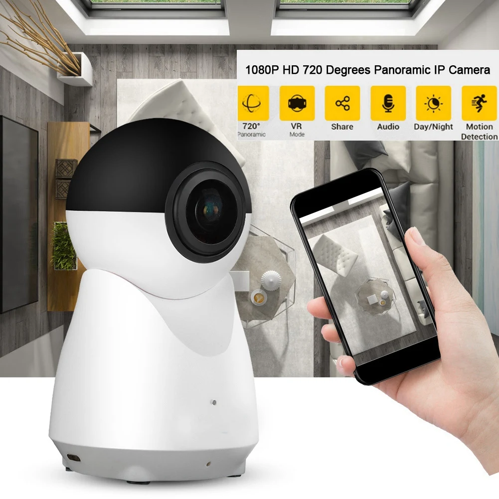 

1080P HD H.265 720 Degrees Wireless Panoramic Infrared Night Vision mini Video Camera WiFi IP Camera Support Two way voice