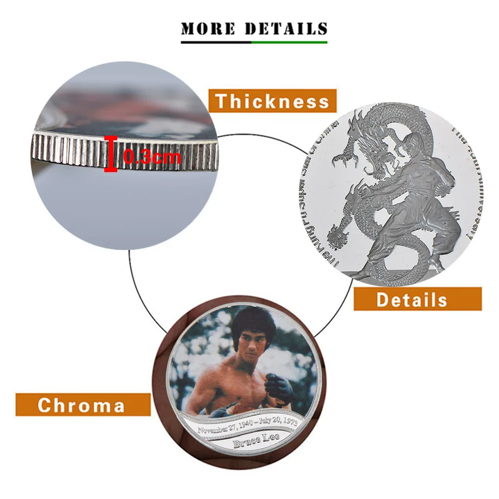 WR Брюс Ли памятная металлическая монета 8 шт. Посеребренная Кунг Фу супер Звезда