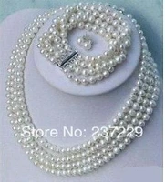 hot sell noble wholesale price free shipping a4 rows 6 7mm akoya white pearl bracelet necklace earring sets a0423