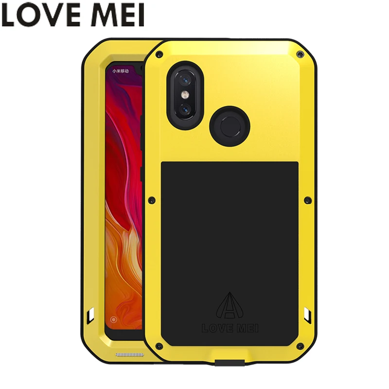 LOVE MEI Powerful Phone Cases for Xiaomi Mi 8 Mi8 Cover Heavy Duty Shockproof Case Silicone TPU Hard Metal Toughened Glass |